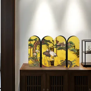 Chinese style mini folding screen desktop decoration with traditional crane and pine motif.