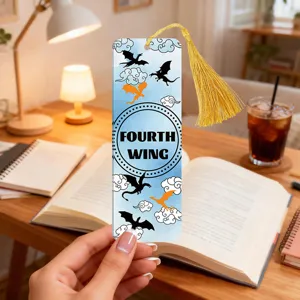 Fourth Wing dragon theme bookmark with gold tassel, creative reading page marker for books.
