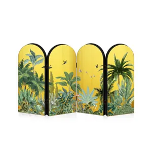 Decorative 4-panel folding screen tabletop tropical plant art room divider accent piece