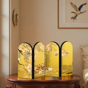 Chinese style acrylic folding screen desktop ornament detail featuring traditional art design.