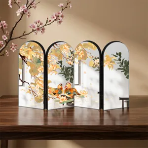 Creative Chinese style mirror screen desktop decoration acrylic folding screen decor
