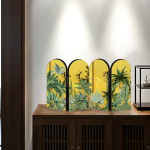 Miniature folding screen desktop ornament with tropical plant design, perfect for home decor.