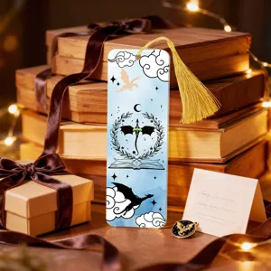 Acrylic fantasy dragon bookmark with gold tassel, aesthetic reading page marker for books.