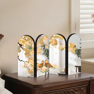 Creative Chinese style mirror folding screen desktop ornament with exquisite lotus art decor.