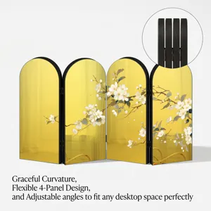 Desktop 4-panel folding screen acrylic ornament with graceful floral art design for home decor.