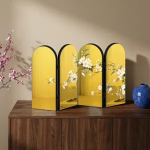Chinese style miniature folding screen desktop decoration gold mirror acrylic flower ornament