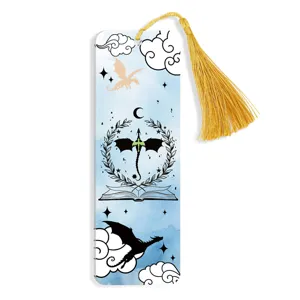 Fantasy dragon design bookmark with golden tassel acrylic book page marker for reading gifts