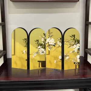 Chinese style golden mirror miniature folding screen acrylic tabletop room decor