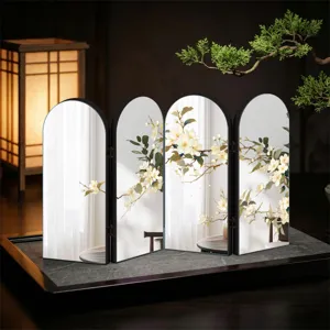 Chinese style mirror folding screen tabletop ornament, acrylic four-panel display.