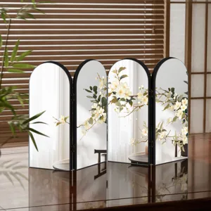 Creative Chinese style mirror folding screen tabletop ornament with exquisite floral art details