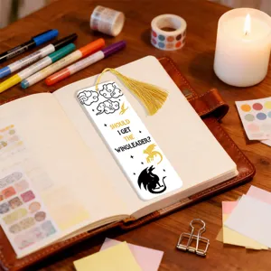 Creative acrylic bookmark with gold tassel, fantasy dragon design and quote for reading.