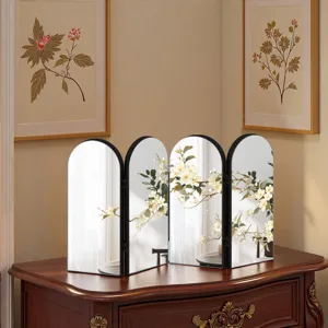 Detailed view of the creative arched four-panel folding mirror screen desktop ornament.