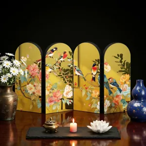 Creative Chinese style folding screen tabletop ornament, acrylic bird and flower panel decor.