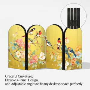 Decorative Chinese style 4-panel folding screen desktop ornament with bird and flower art.