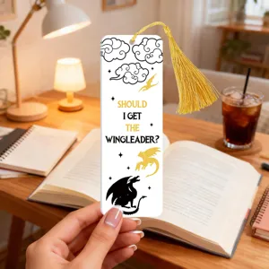 Creative acrylic tassel bookmark with dragon quote illustration detail shot for readers.