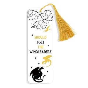 Detailed view of creative acrylic bookmark with gold tassel, black and gold dragon design.