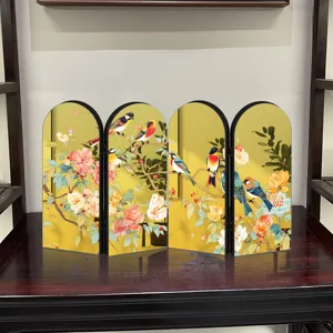 Creative Chinese style four-panel folding screen tabletop acrylic decorative ornament bird flower