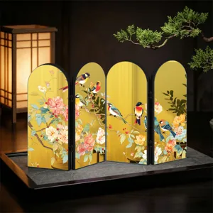 Creative Chinese style mirror folding screen desktop ornament, acrylic four panel art