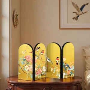 Mini tabletop folding screen with Chinese floral and bird art acrylic decor detail view