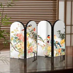 Chinese style decorative miniature mirror screen acrylic folding tabletop art ornament for home.