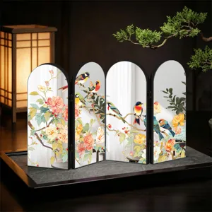 Traditional Chinese style 4 panel folding screen desktop decoration with exquisite art piece