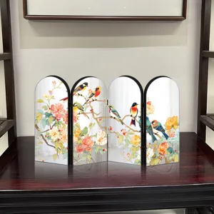 Chinese style acrylic folding screen miniature desktop decoration with bird pattern