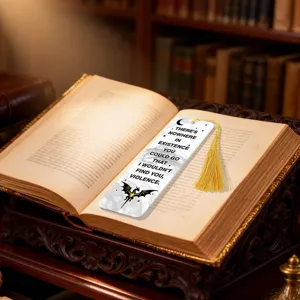 Acrylic bookmark with tassel, literary quote design, perfect for book lovers and readers.