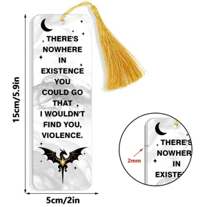 Acrylic bookmark with golden tassel 15x5cm clear reading page marker gothic dragon quote
