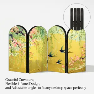 Acrylic desktop folding screen ornament with traditional Chinese art and adjustable 4 panels.