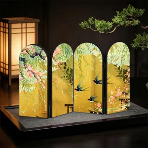 Miniature Chinese style acrylic folding screen tabletop ornament traditional bird flower decor