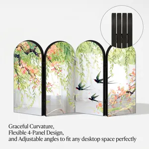 Close-up detail of the 4-panel decorative folding desktop screen featuring Chinese art.