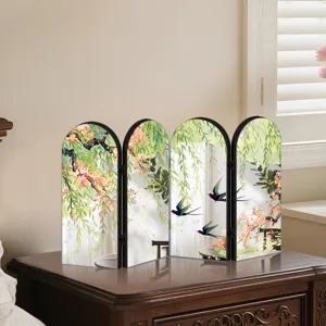 Detail view of creative Chinese style mirror folding screen desktop ornament with floral design.