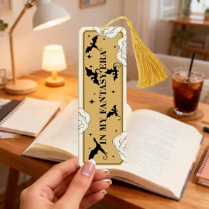 Creative acrylic bookmark with gold tassel, fantasy dragon pattern for reading lovers.