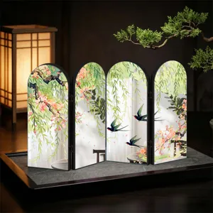Creative Chinese style 4-panel folding screen tabletop decoration with acrylic mirrored design.