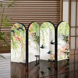Exquisite traditional Chinese style four-panel folding mirror screen tabletop ornament.