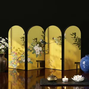 Detailed shot of creative Chinese style mirror folding screen ornament with traditional art.
