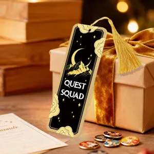 Acrylic bookmark with gold tassel, black and gold moon mountain design for reading books.