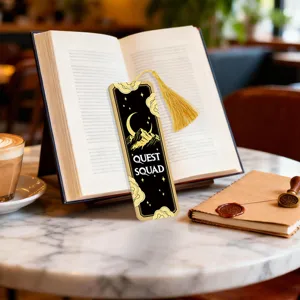 Acrylic tassel bookmark with night sky moon mountain design, perfect reading accessory for book lovers.