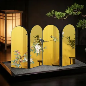 Detailed view of Chinese style gold mirror folding screen ornament acrylic tabletop decor