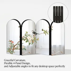 Desktop acrylic folding screen detail, showing the exquisite four-panel hinge and structure.