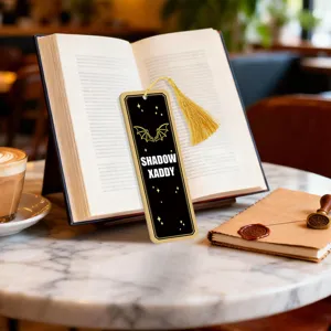 Creative black and gold acrylic bookmark with tassel, gothic bat wing reading accessory for book lovers