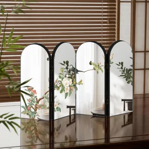 Chinese style folding mirror screen tabletop ornament with elegant traditional flower and bird art.