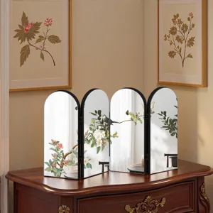 Chinese style 4-panel folding screen tabletop acrylic mirror decorative ornament home decor