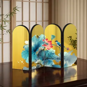 Desktop decorative folding screen with traditional Chinese lotus art design for home decor.