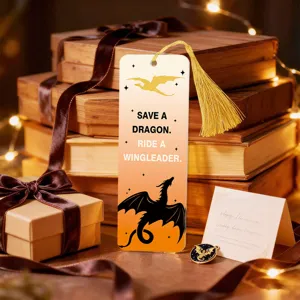 Acrylic bookmark with golden tassel and dragon design, perfect gift for book lovers and readers.