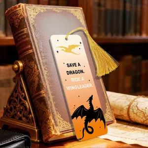 Acrylic bookmark with tassel, gradient orange dragon design, reading page marker.