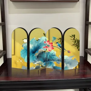 Chinese style gold lotus folding screen desktop ornament acrylic decorative miniature