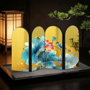 Chinese style golden mirror folding screen acrylic tabletop decorative lotus flower ornament.