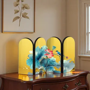 Chinese style acrylic folding screen desktop decoration with lotus and bird art design.