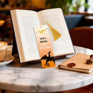 Creative translucent acrylic bookmark with golden tassel, gradient orange dragon design.
